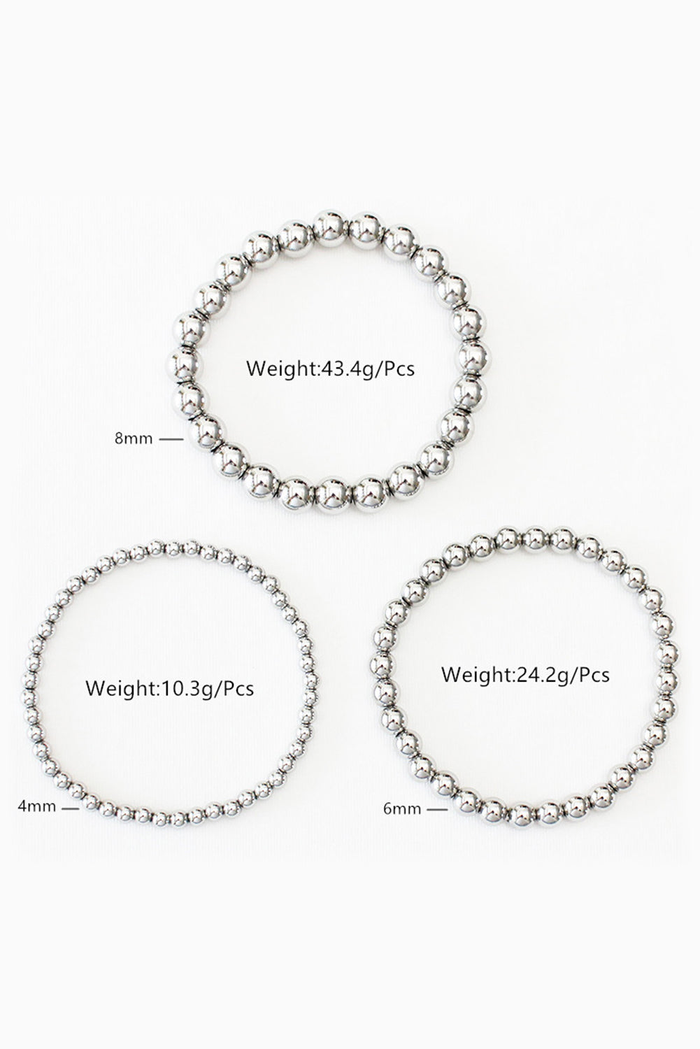 Silvery 3pcs 4/6/8mm Bead Bracelet Set Bracelets - Tophatter Daily Deals