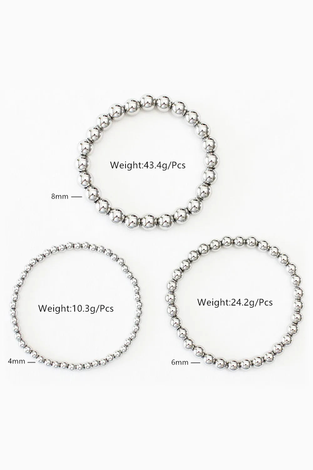 Silvery 3pcs 4/6/8mm Bead Bracelet Set Bracelets - Tophatter Daily Deals