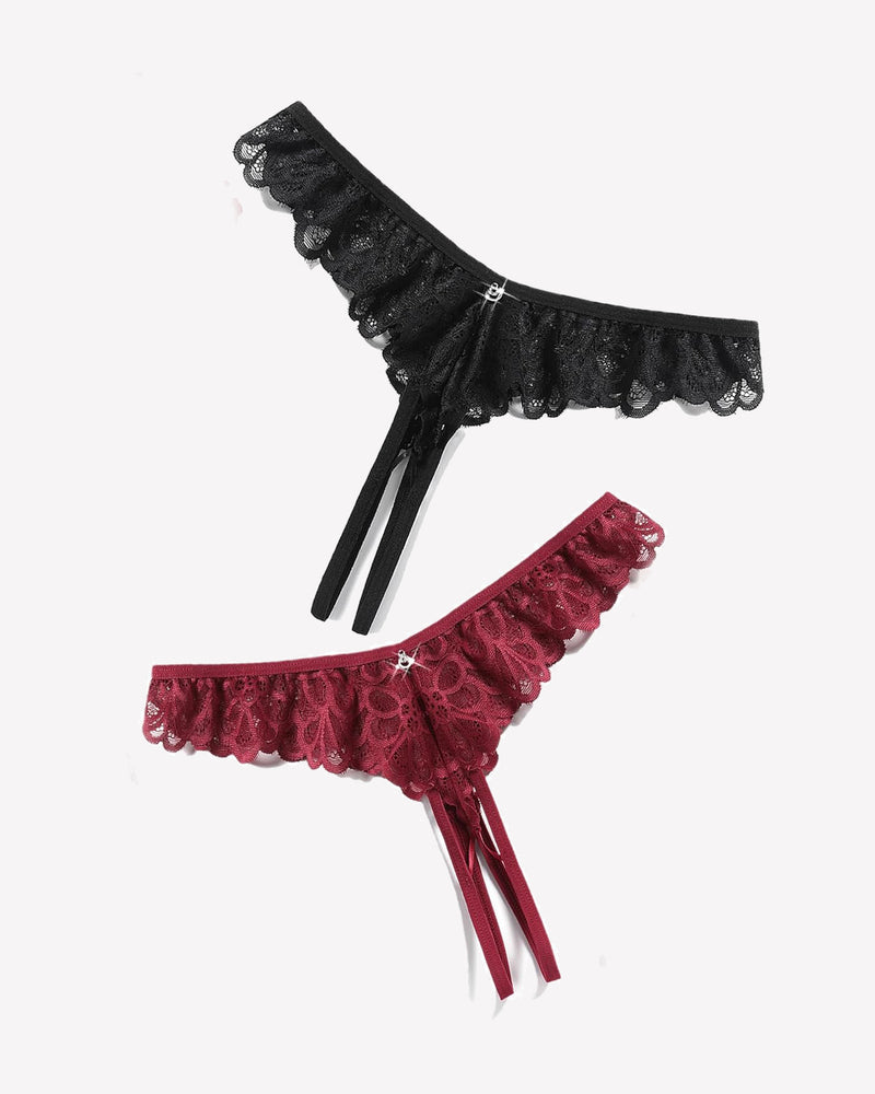 Lace Panties Criss Corss Thong Briefs 1black Wine Red Lingeries-panties - Tophatter Daily Deals