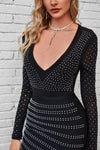 Rhinestone V-Neck Long Sleeve Wrap Dress Cocktail Dresses - Tophatter Daily Deals