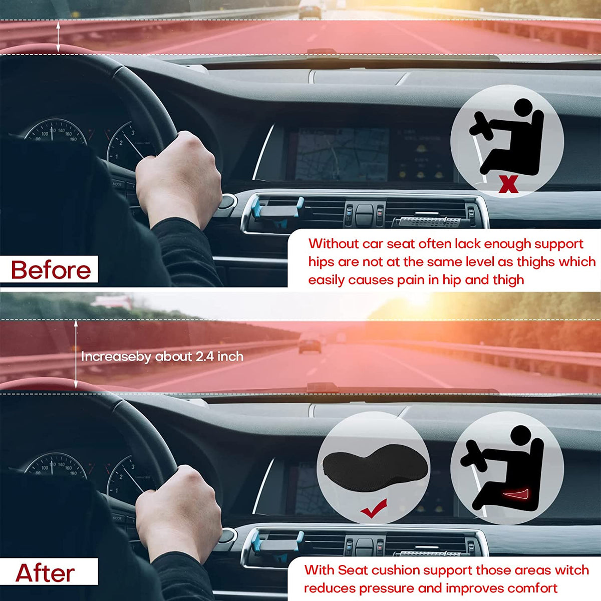 Car Seat Cushion Height Boosting Pad For Shorter Drivers - Tophatter Daily Deals