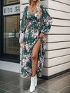 Slit Printed Surplice Long Sleeve Maxi Dress Casual Dresses - Tophatter Daily Deals