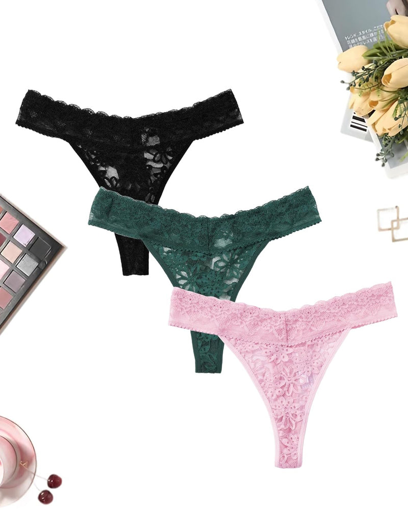 Lace Low Waist Brazilian Panties 3 Pcs-4 Lingeries-panties - Tophatter Daily Deals