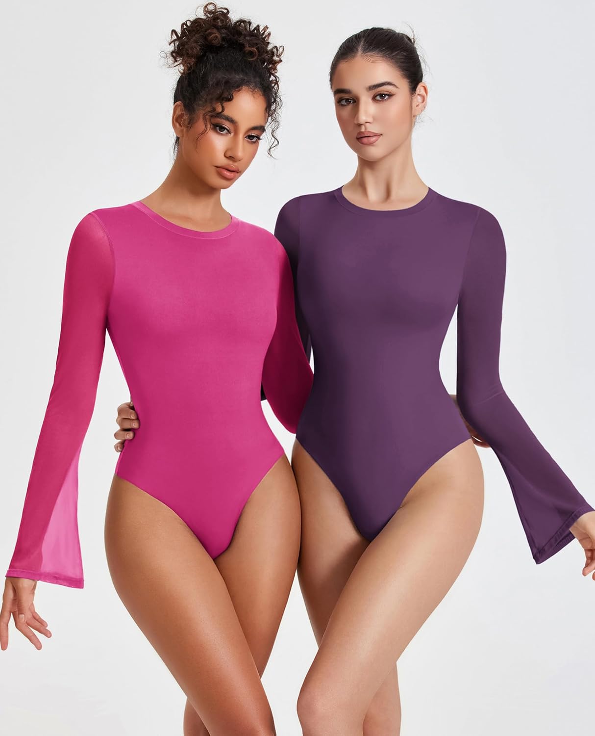 Bell Long Sleeve Bodysuits Mesh Leotard Tops Shaperwear-bodysuit - Tophatter Daily Deals