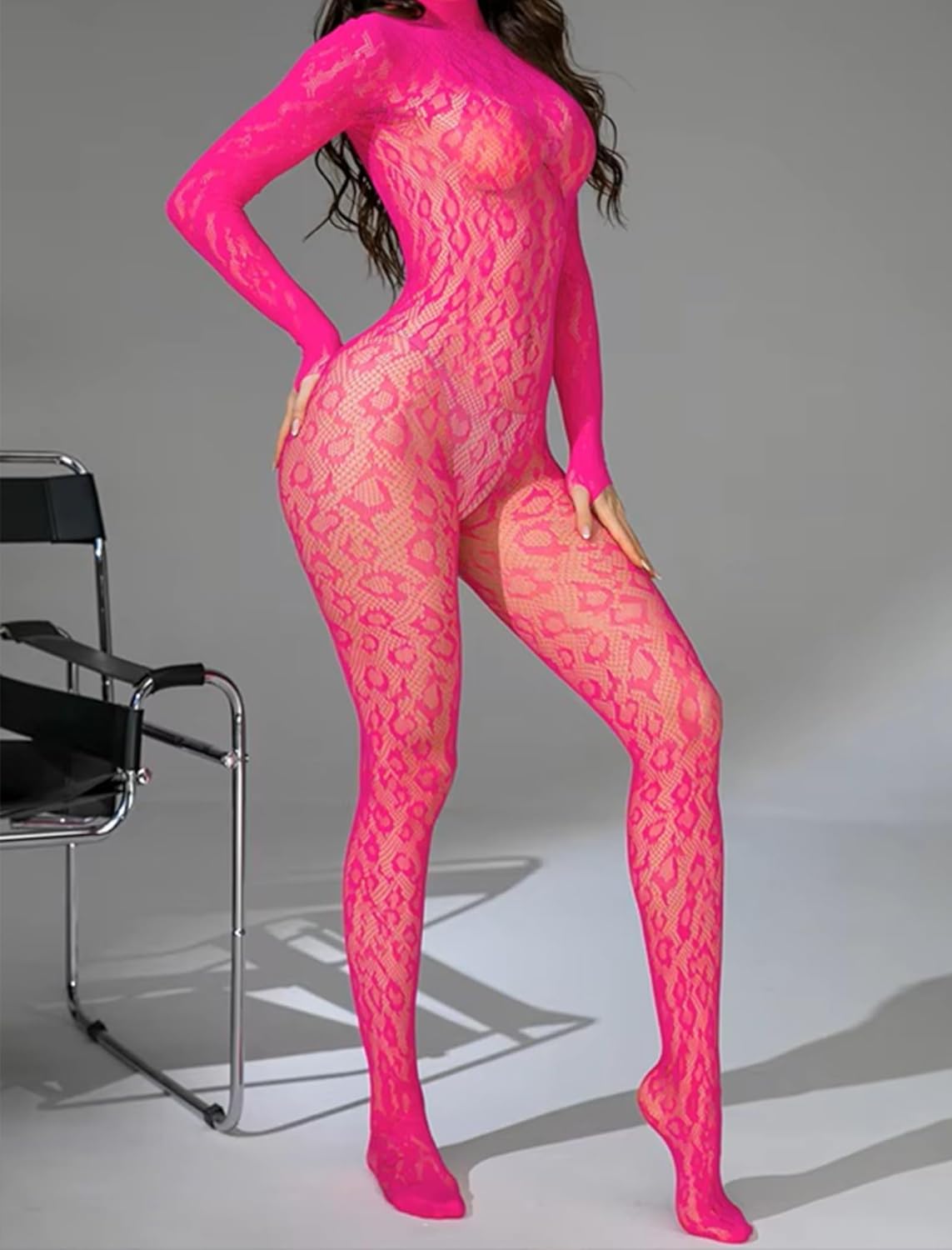 Fishnet Bodysuit Mesh Rave Lingerie Rose Red One Size Lingeries-Bodysuits - Tophatter Daily Deals