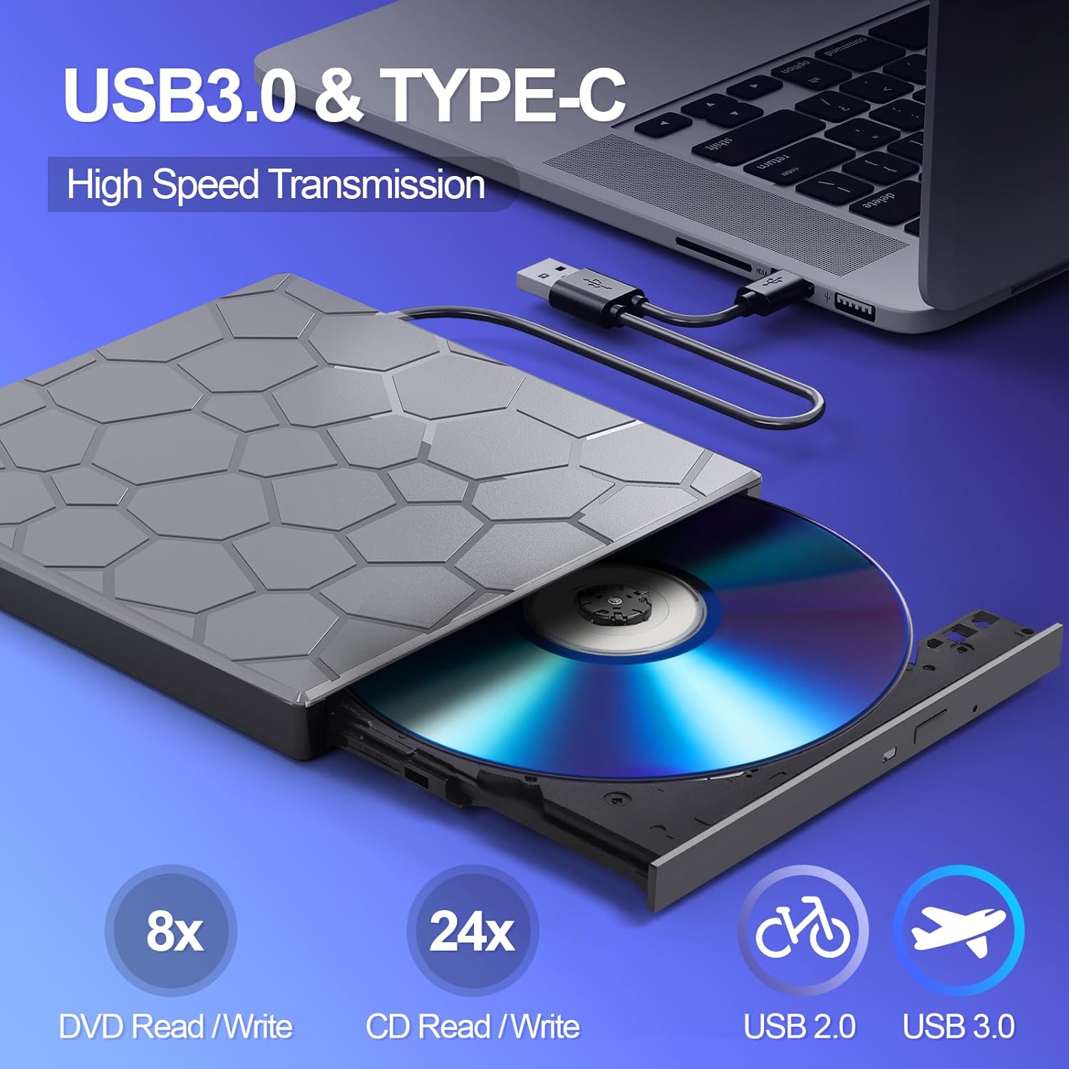 High-Speed USB 3.0 External CD/DVD Drive with Burner – Plug & Play, Windows & Mac Compatible Computer Accessories - Tophatter Daily Deals