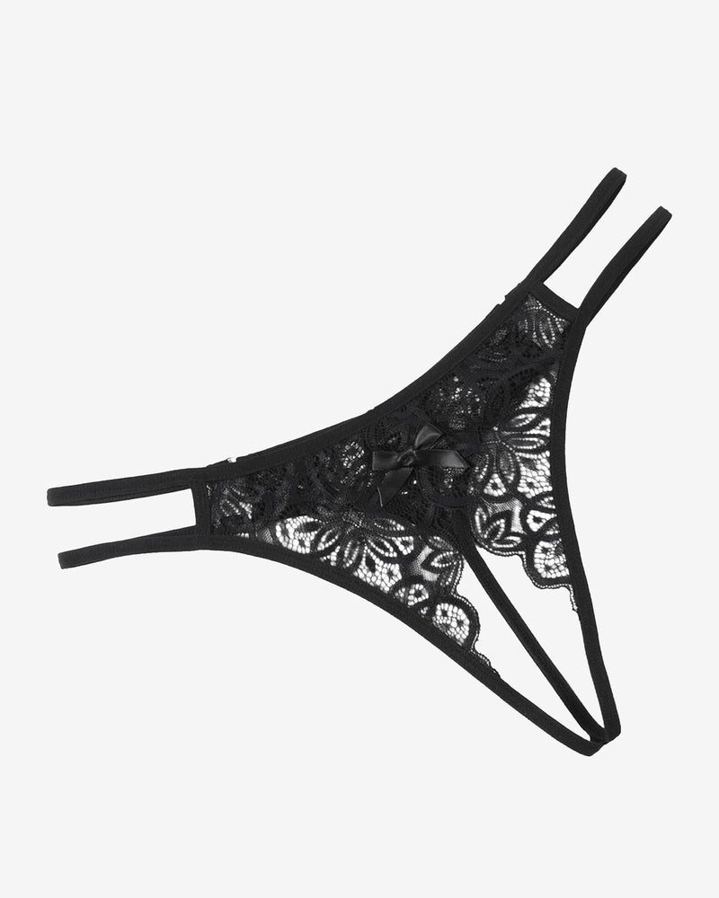 Floral Lace Briefs with Cute Bow Black Lingeries-panties - Tophatter Daily Deals