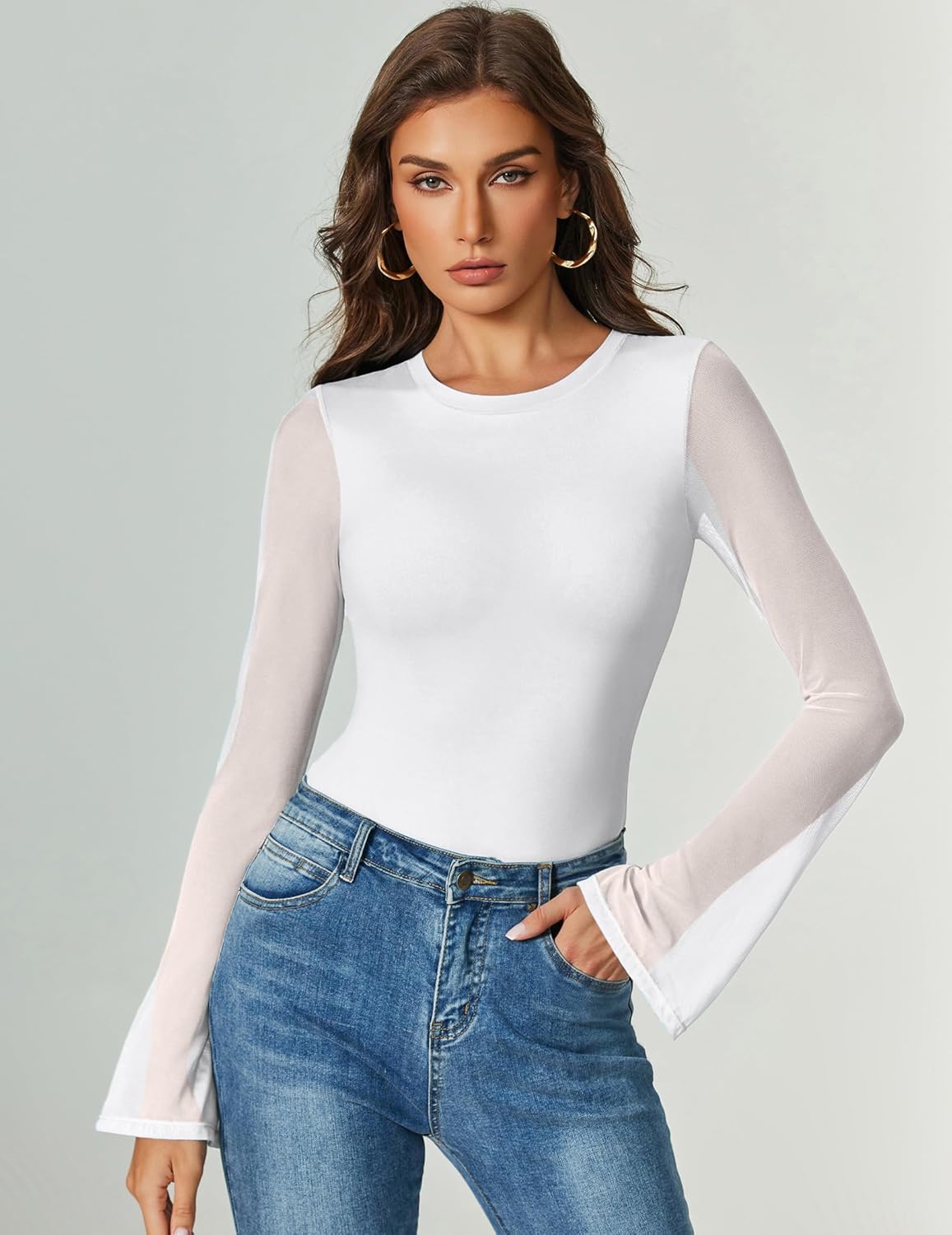 Bell Long Sleeve Bodysuits Mesh Leotard Tops Shaperwear-bodysuit - Tophatter Daily Deals