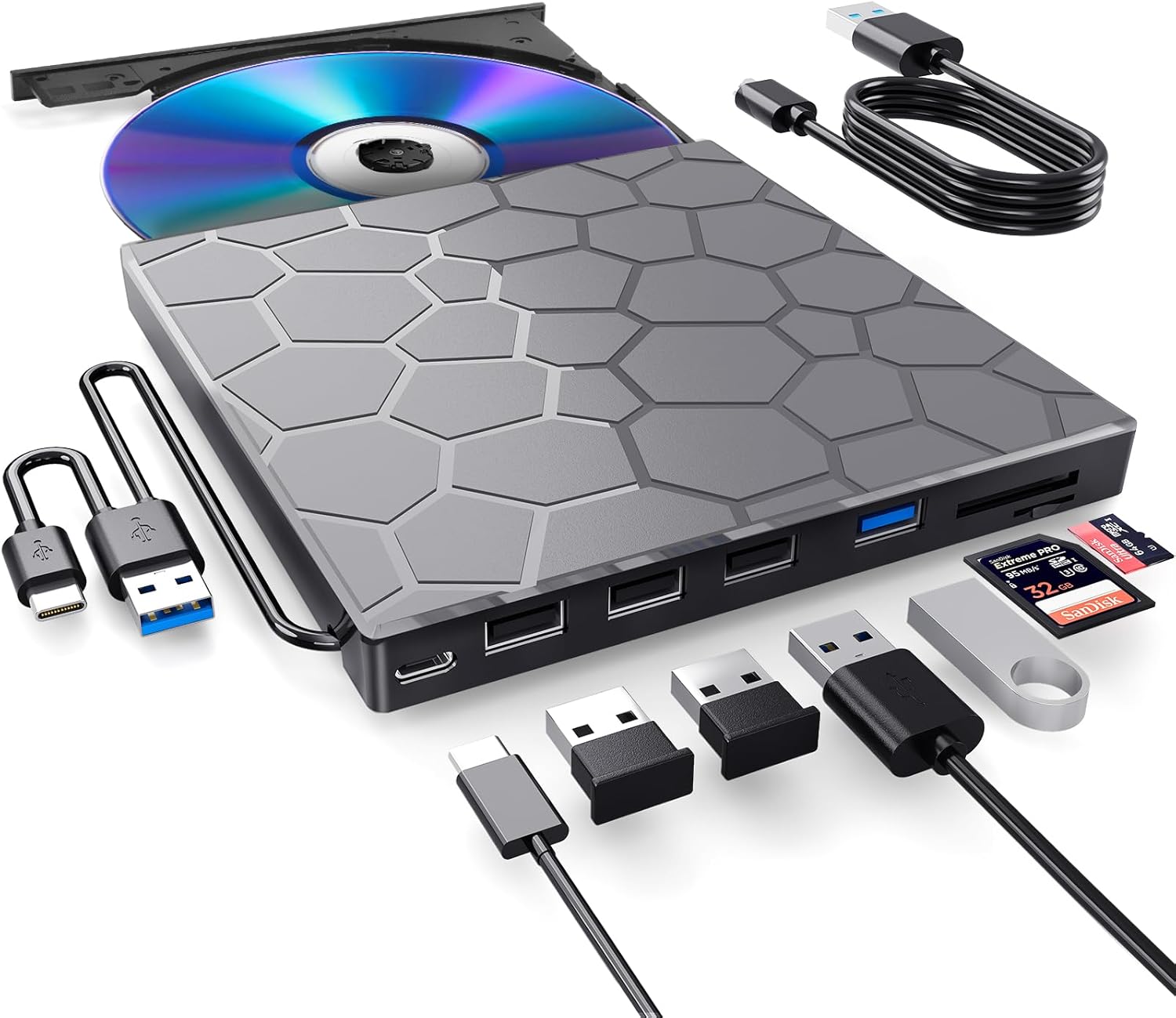 High-Speed USB 3.0 External CD/DVD Drive with Burner – Plug & Play, Windows & Mac Compatible Computer Accessories - Tophatter Daily Deals