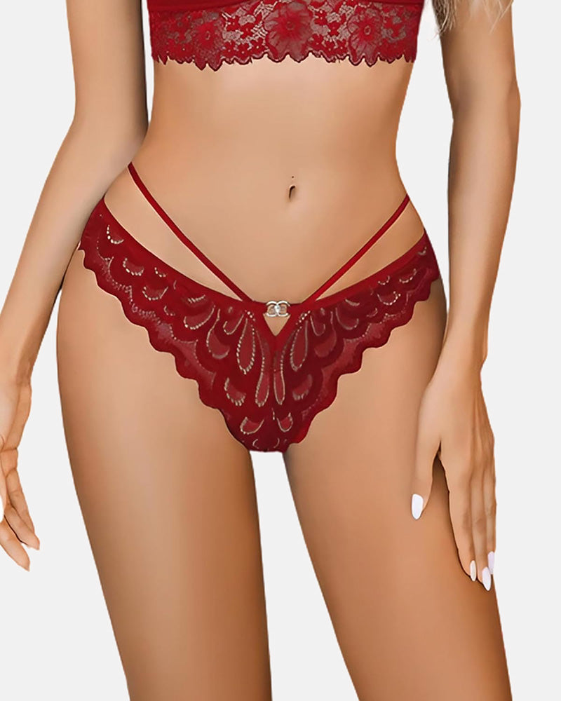 Lace Panties Criss Cross Back Underpants Wine Red Lingeries-panties - Tophatter Daily Deals
