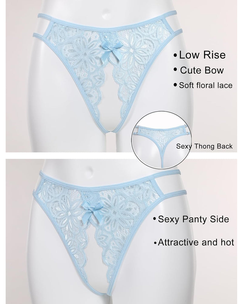 Floral Lace Briefs with Cute Bow Lingeries-panties - Tophatter Daily Deals