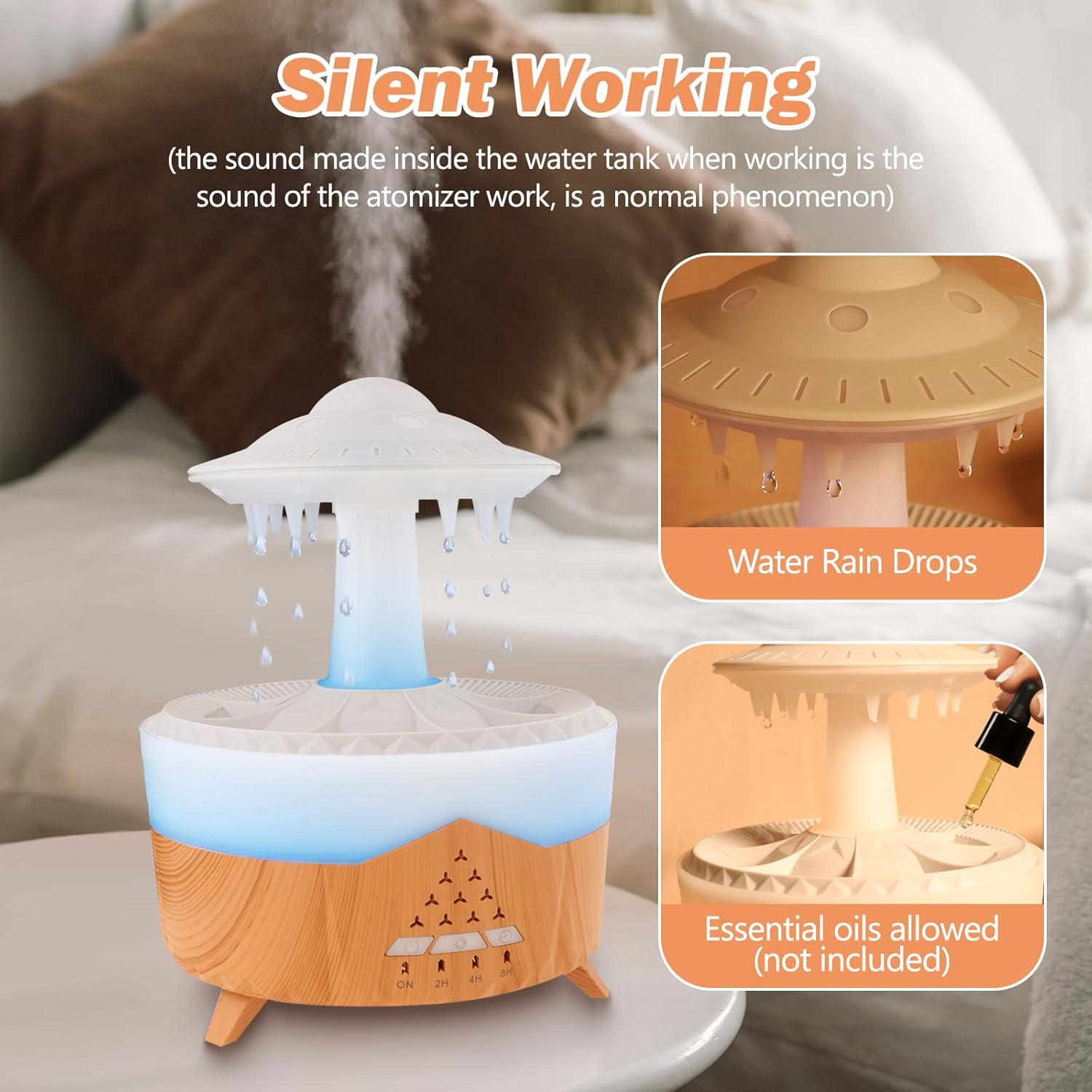 Mushroom Rain Humidifier Drops, Cloud Tree Aroma Waterfall Diffuser, Water Drip and Spray Mist Rain Lamp with 7 Colors Remote Control Humidifiers - Tophatter Daily Deals