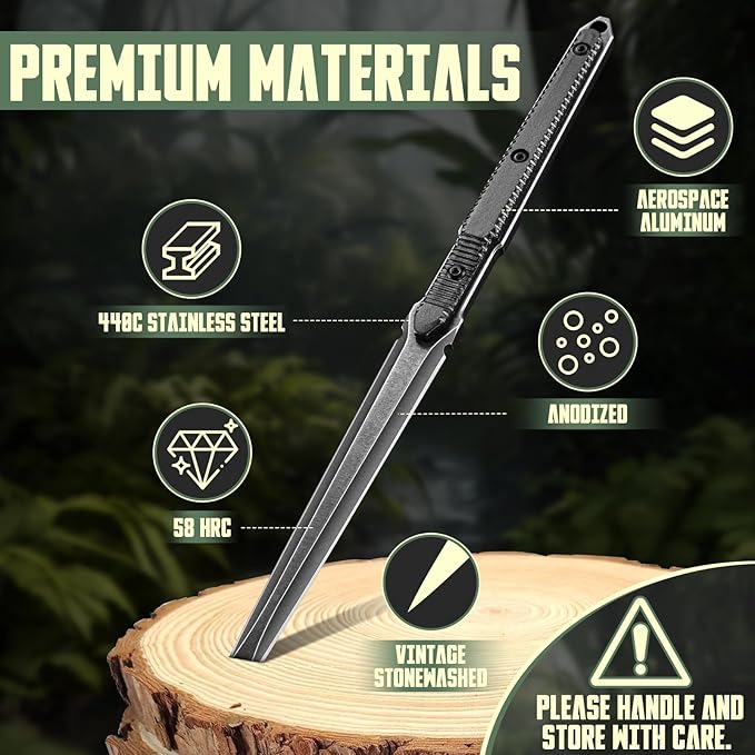 9.4in Tactical Fixed Blade Knife with Sheath, Tea Needle 440C Stainless Steel-GS89 Tactical Fixed Blade Knives - Tophatter Daily Deals
