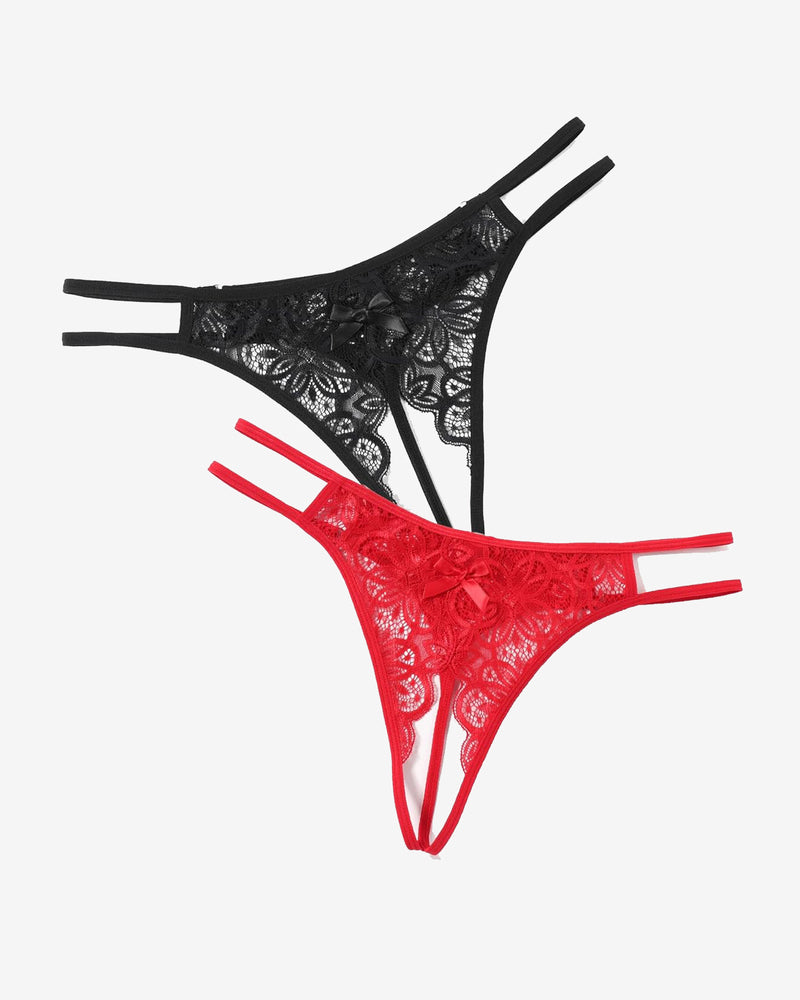 Floral Lace Briefs with Cute Bow 2 Pcs-2 Lingeries-panties - Tophatter Daily Deals