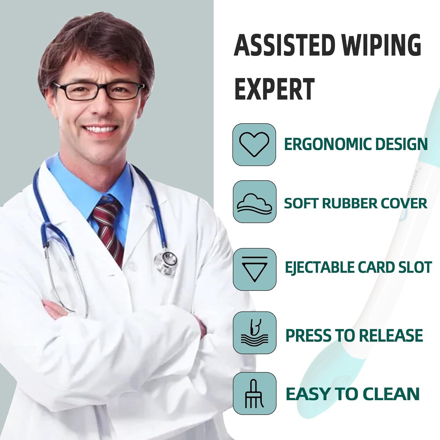 Toilet Wiping Aid 15 Inch Long Reach Butt Wiper Comfort Grip - Tophatter Daily Deals