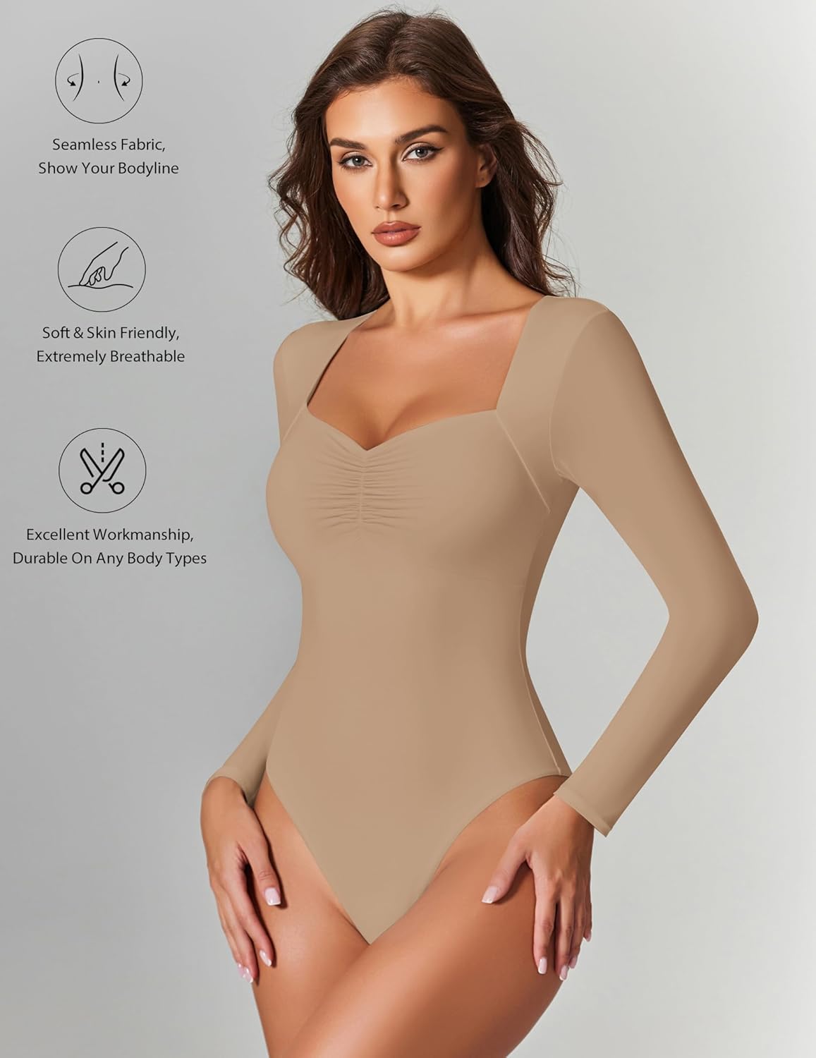 Sweetheart Neckline Bodysuit Tops Beige Shaperwear-bodysuit - Tophatter Daily Deals