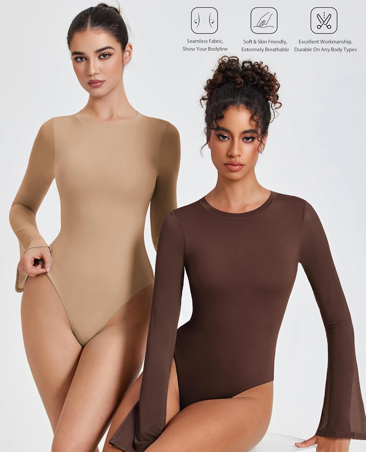 Bell Long Sleeve Bodysuits Mesh Leotard Tops Shaperwear-bodysuit - Tophatter Daily Deals