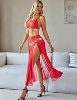 Mesh Sheer Bra Top Split Maxi Skirt Set Lingerie Sets-Skirt Sets - Tophatter Daily Deals