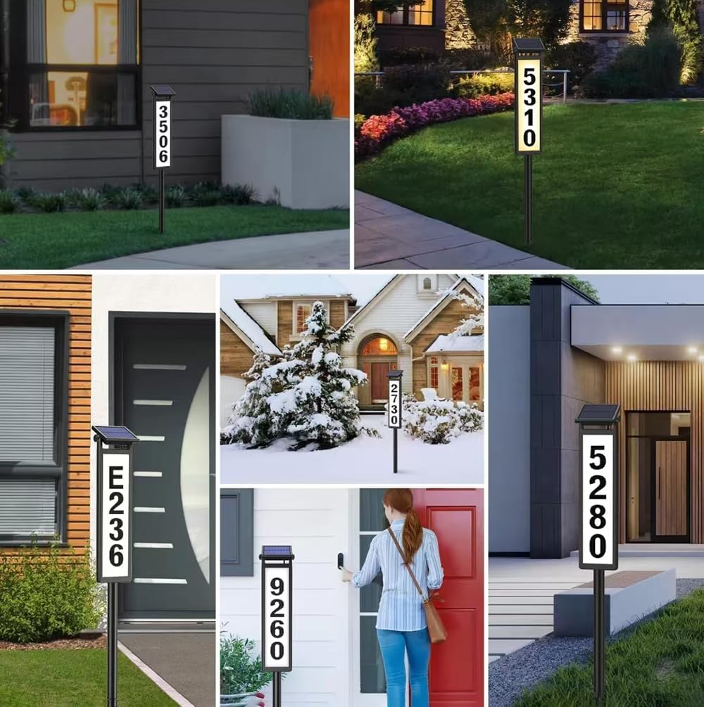 Solar Lighted House Address Sign – LED Illuminated Outdoor Plaque with Ground Stake for Yard, Garden & Home Outdoor Lighting - Tophatter Daily Deals