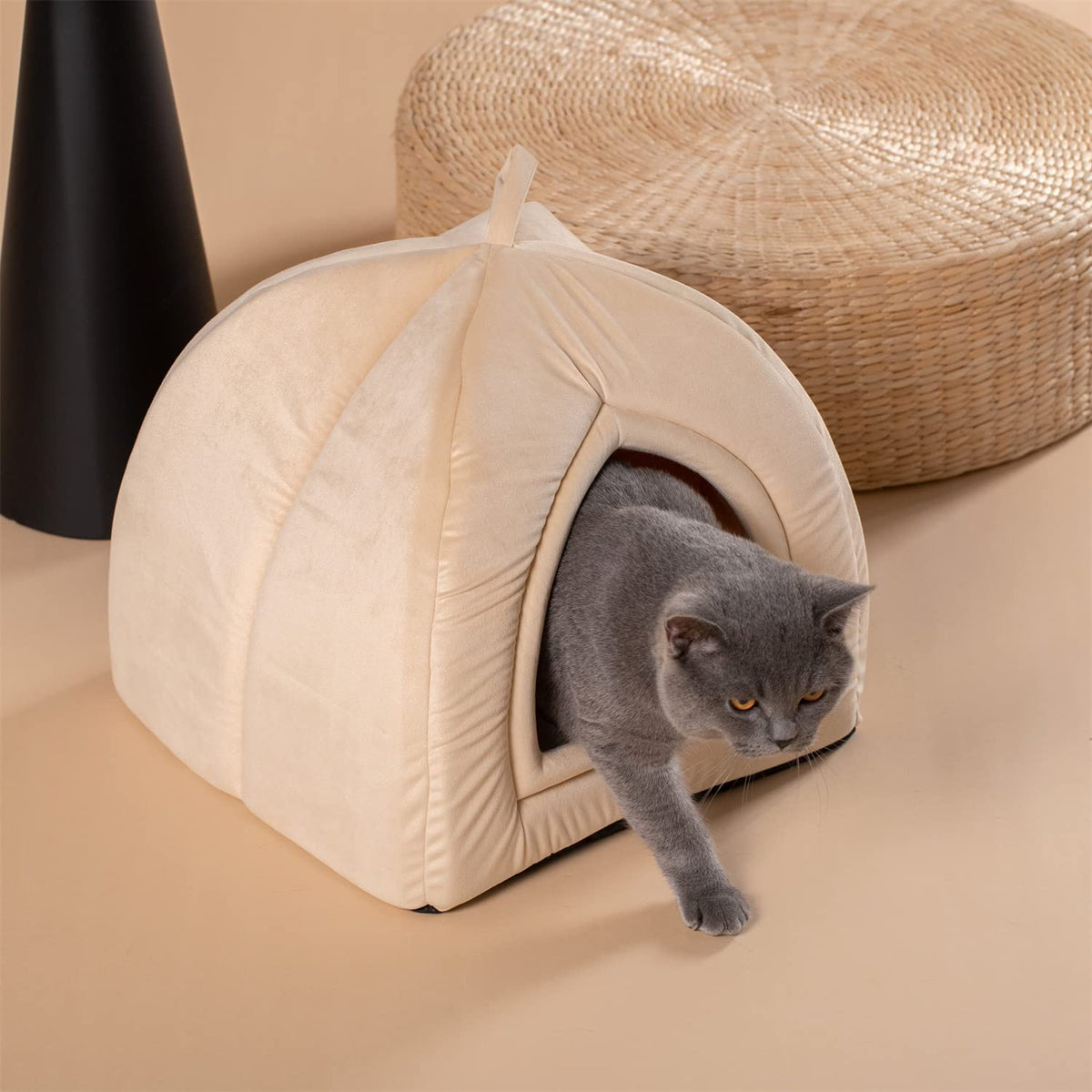 Kasentex Cat Bed, Lovely Tent with Removable Washable Pillow Cushion Beige Pet Beds - Tophatter Daily Deals