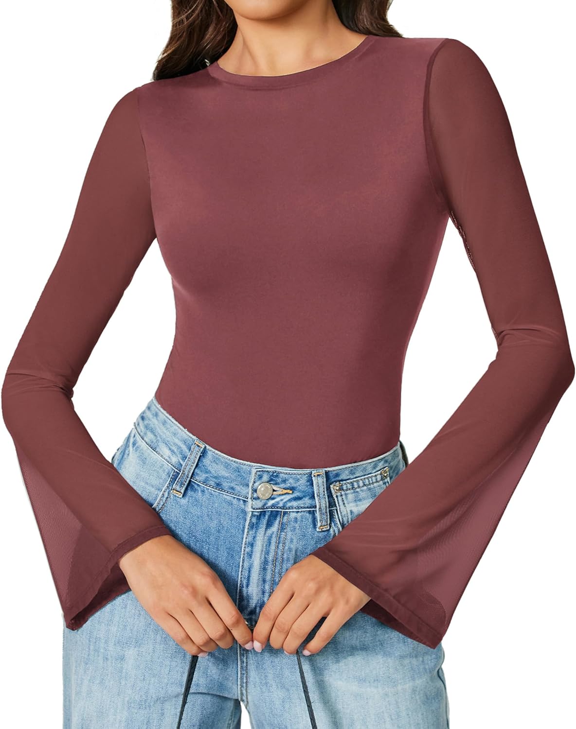 Bell Long Sleeve Bodysuits Mesh Leotard Tops Shaperwear-bodysuit - Tophatter Daily Deals