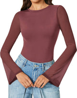Bell Long Sleeve Bodysuits Mesh Leotard Tops Shaperwear-bodysuit - Tophatter Daily Deals