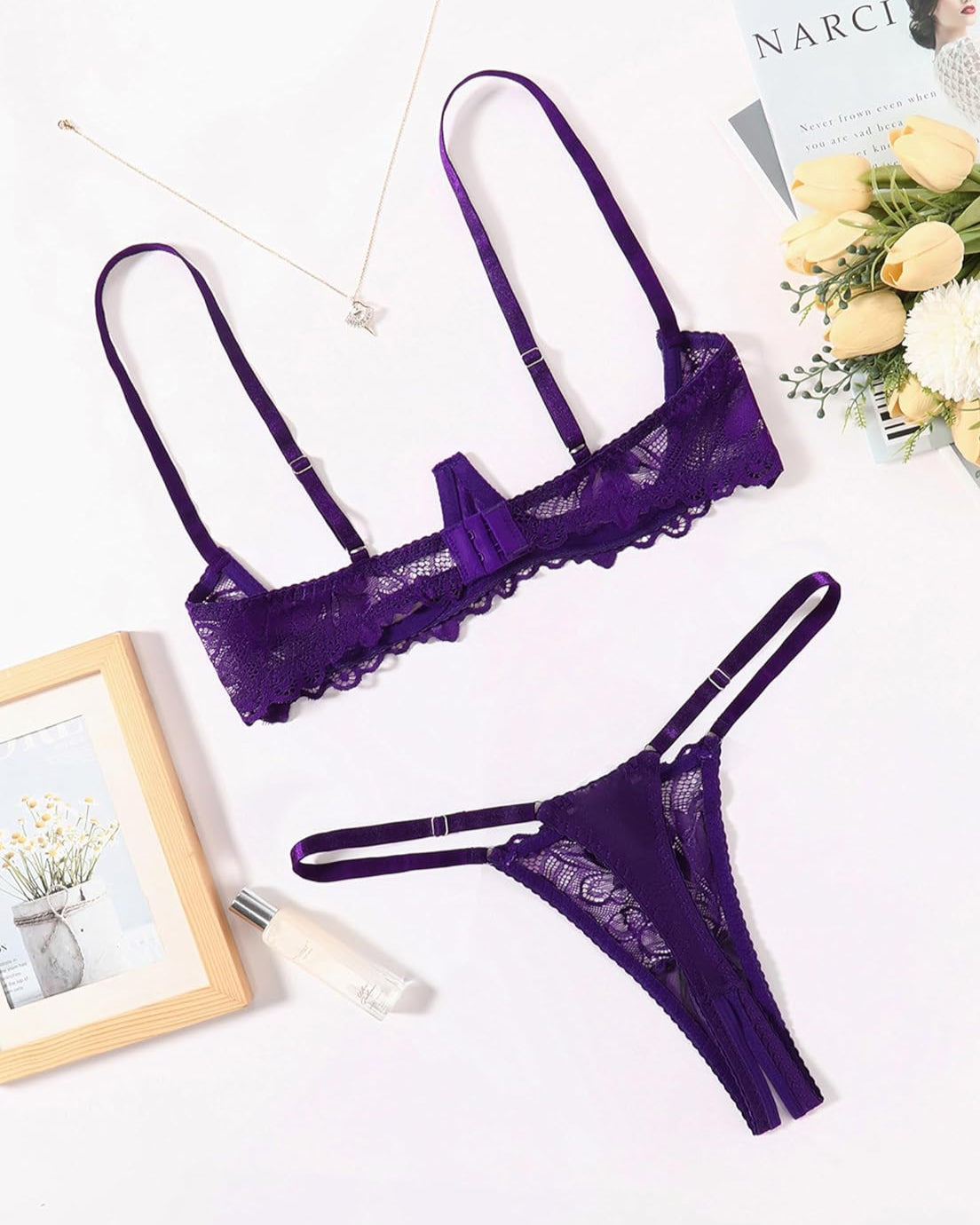 Lace Bra and Panty Underwire Lingerie Set Lingerie Sets-Bra Sets - Tophatter Daily Deals