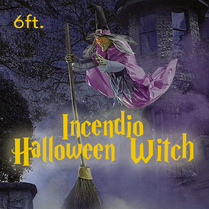 6-Foot Flying Witch Halloween Yard Decoration – Scary Outdoor Prop with Floating Effect, Easy Setup Decor - Tophatter Daily Deals