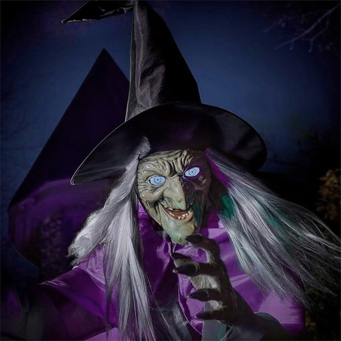 6-Foot Flying Witch Halloween Yard Decoration – Scary Outdoor Prop with Floating Effect, Easy Setup Decor - Tophatter Daily Deals