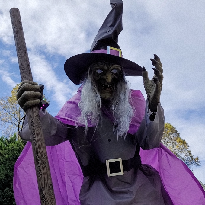 6-Foot Flying Witch Halloween Yard Decoration – Scary Outdoor Prop with Floating Effect, Easy Setup Decor - Tophatter Daily Deals