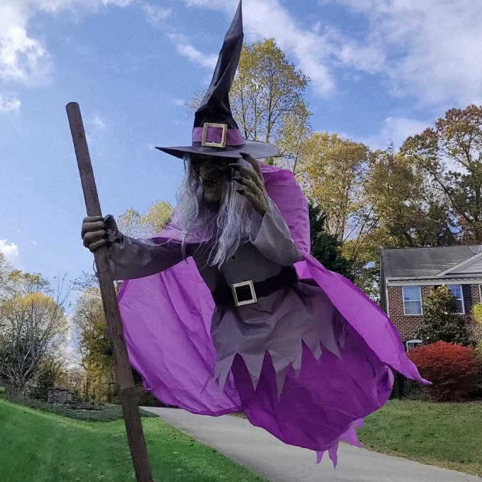 6-Foot Flying Witch Halloween Yard Decoration – Scary Outdoor Prop with Floating Effect, Easy Setup Decor - Tophatter Daily Deals