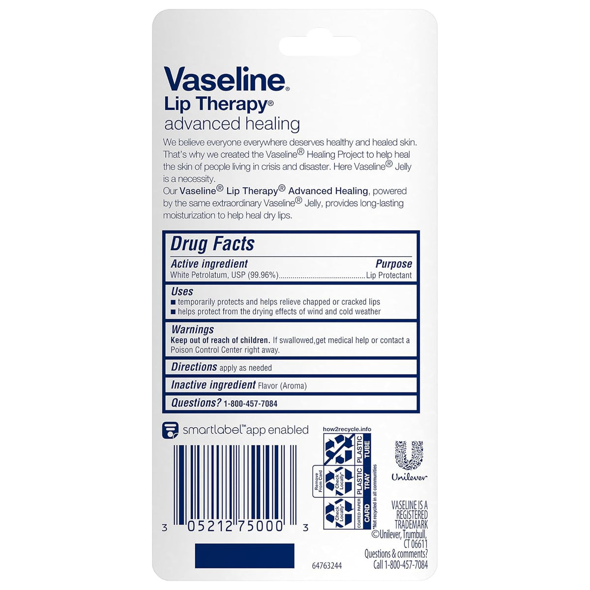 Vaseline Lip Therapy Advanced Healing Lip Balm Tube 3-Pack – White Petroleum Lip Protectant, 0.35 Oz Ea Beauty & Personal Care - Tophatter Daily Deals