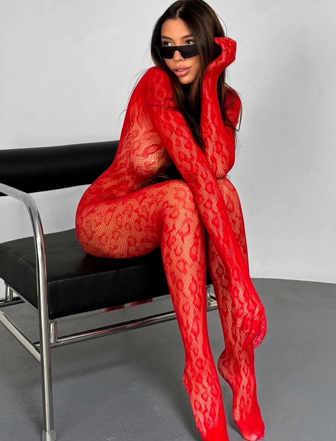 Fishnet Bodysuit Mesh Rave Lingerie Red One Size Lingeries-Bodysuits - Tophatter Daily Deals