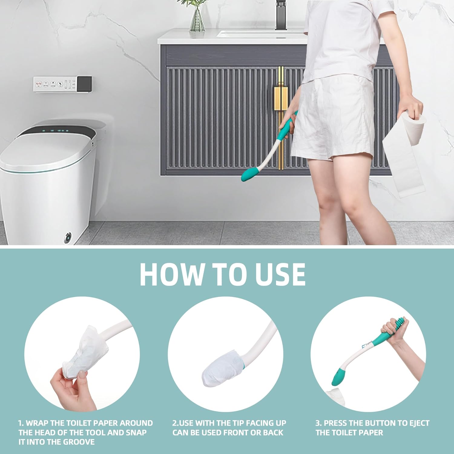 Toilet Wiping Aid 15 Inch Long Reach Butt Wiper Comfort Grip - Tophatter Daily Deals