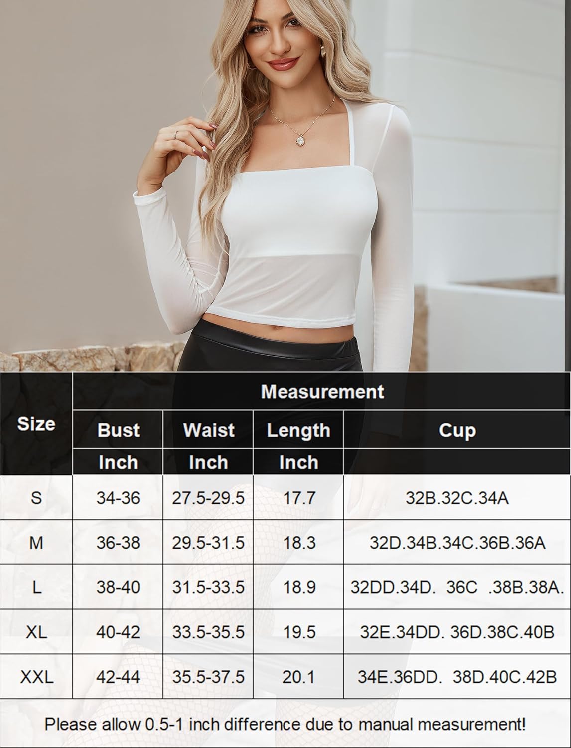 Square Neck Sheer Blouse with Lining Lingeries-Crop tops - Tophatter Daily Deals