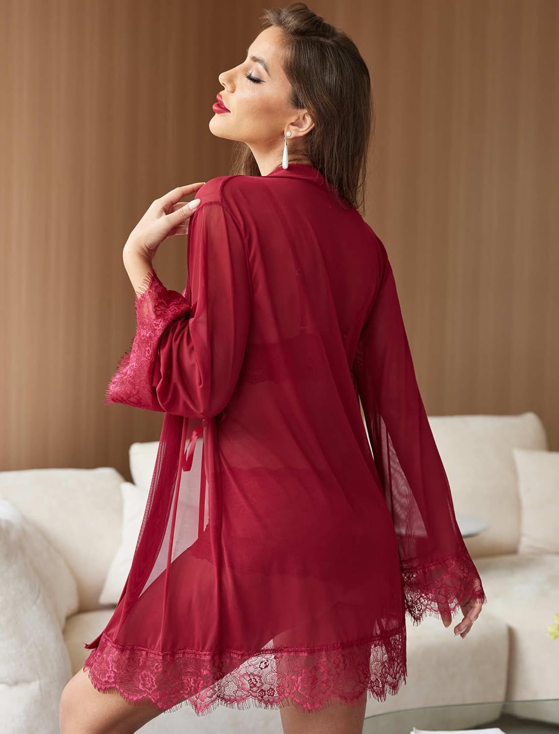 3 Piece Lace Kimono Robe with Bra and Panty Lingerie Sets-Bra Sets - Tophatter Daily Deals