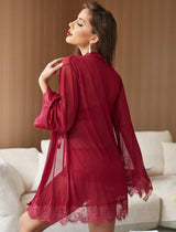 3 Piece Lace Kimono Robe with Bra and Panty Lingerie Sets-Bra Sets - Tophatter Daily Deals