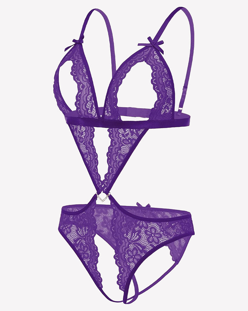 Lace Deep V Teddy Bodysuit Lingeries-Bodysuits - Tophatter Daily Deals