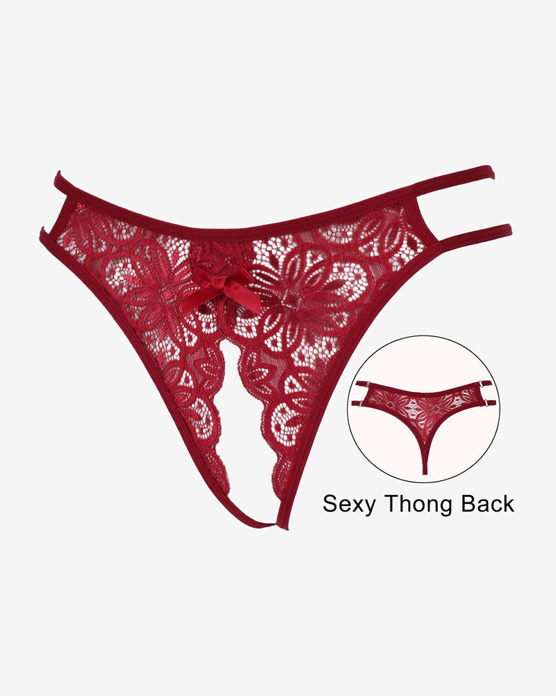 Floral Lace Briefs with Cute Bow Lingeries-panties - Tophatter Daily Deals