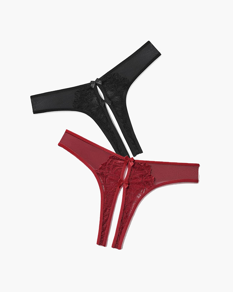 Mesh Panties Briefs with Cute Bow Black+Wine Red Lingeries-panties - Tophatter Daily Deals