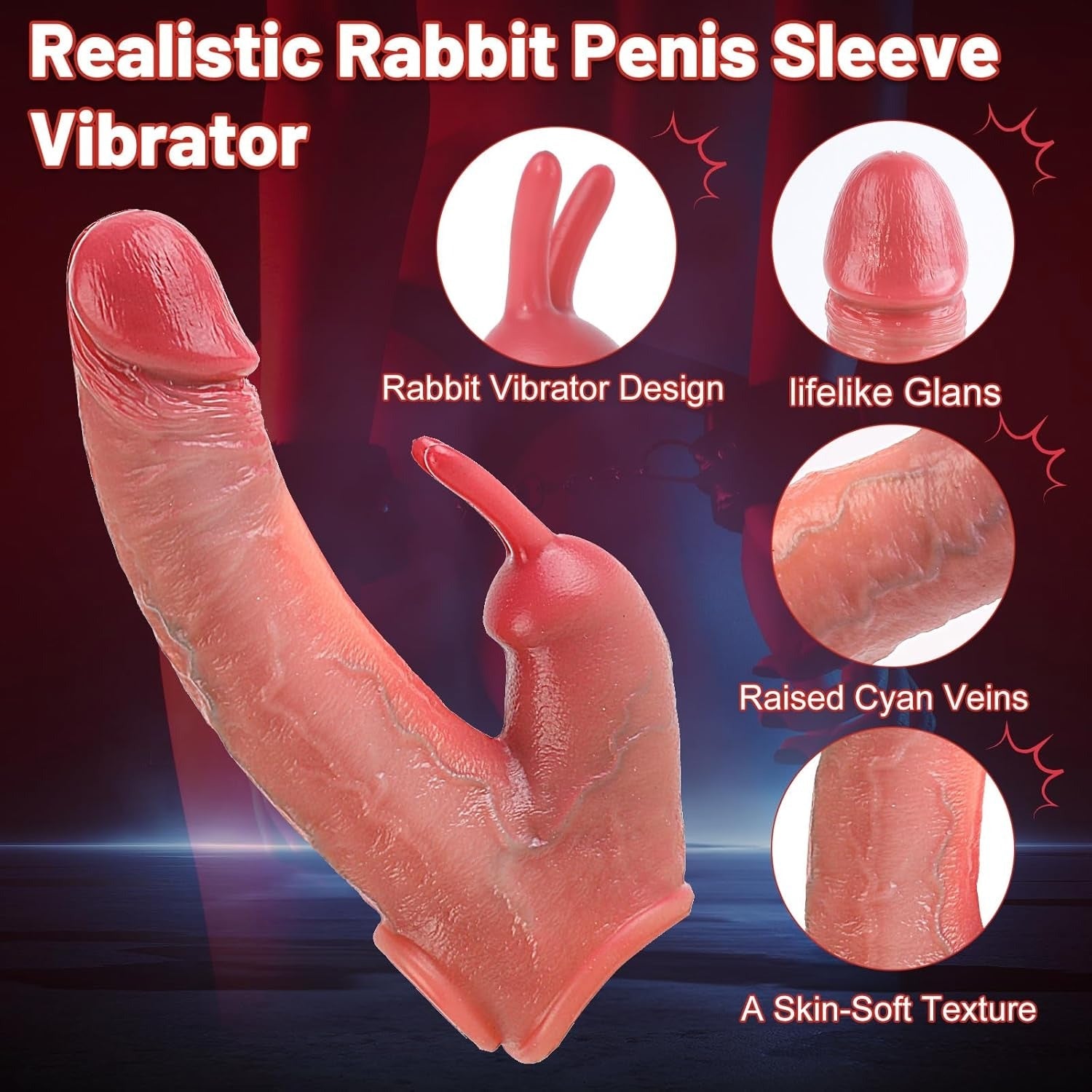 Acmejoy - Penis Enlarger Vibrator – Lifelike Penis Sleeve with Rabbit & Dual Motors Dildos - Tophatter Daily Deals