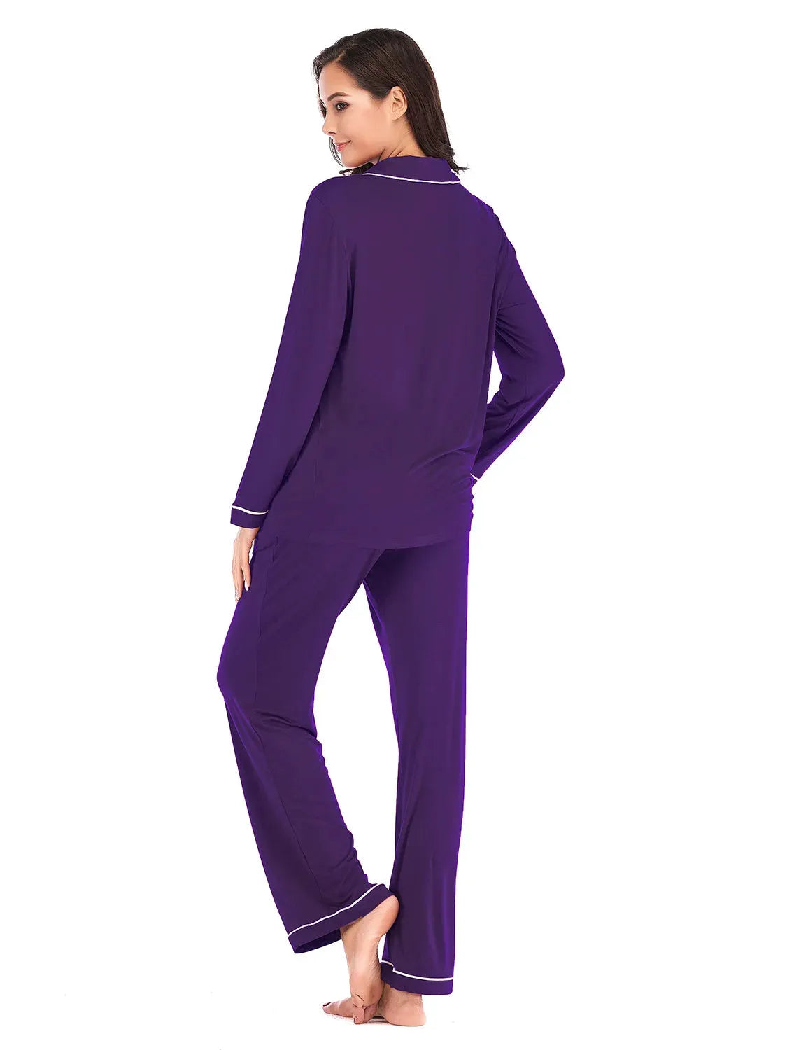 Collared Neck Long Sleeve Loungewear Set with Pockets Loungewear Sets - Tophatter Daily Deals