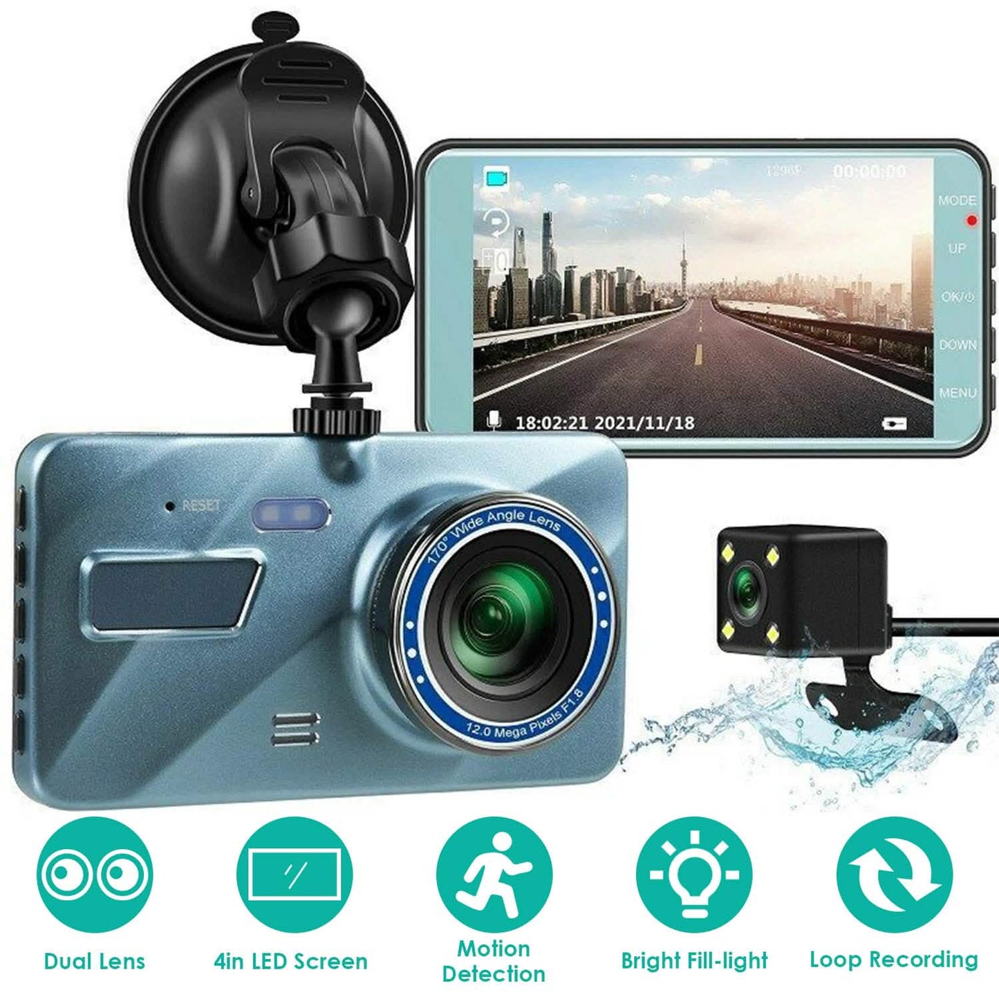 720P Dual Dash Car Camera Recorder with Motion Detection Light Automotive - Tophatter Daily Deals