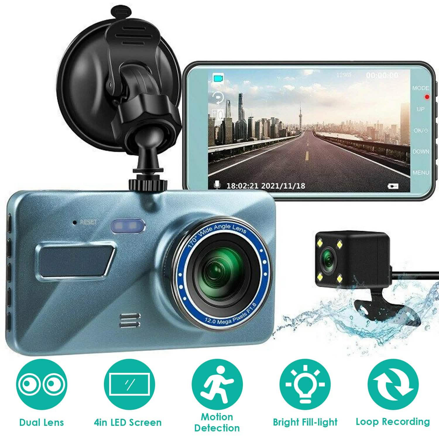 720P Dual Dash Car Camera Recorder with Motion Detection Light Automotive - Tophatter Daily Deals
