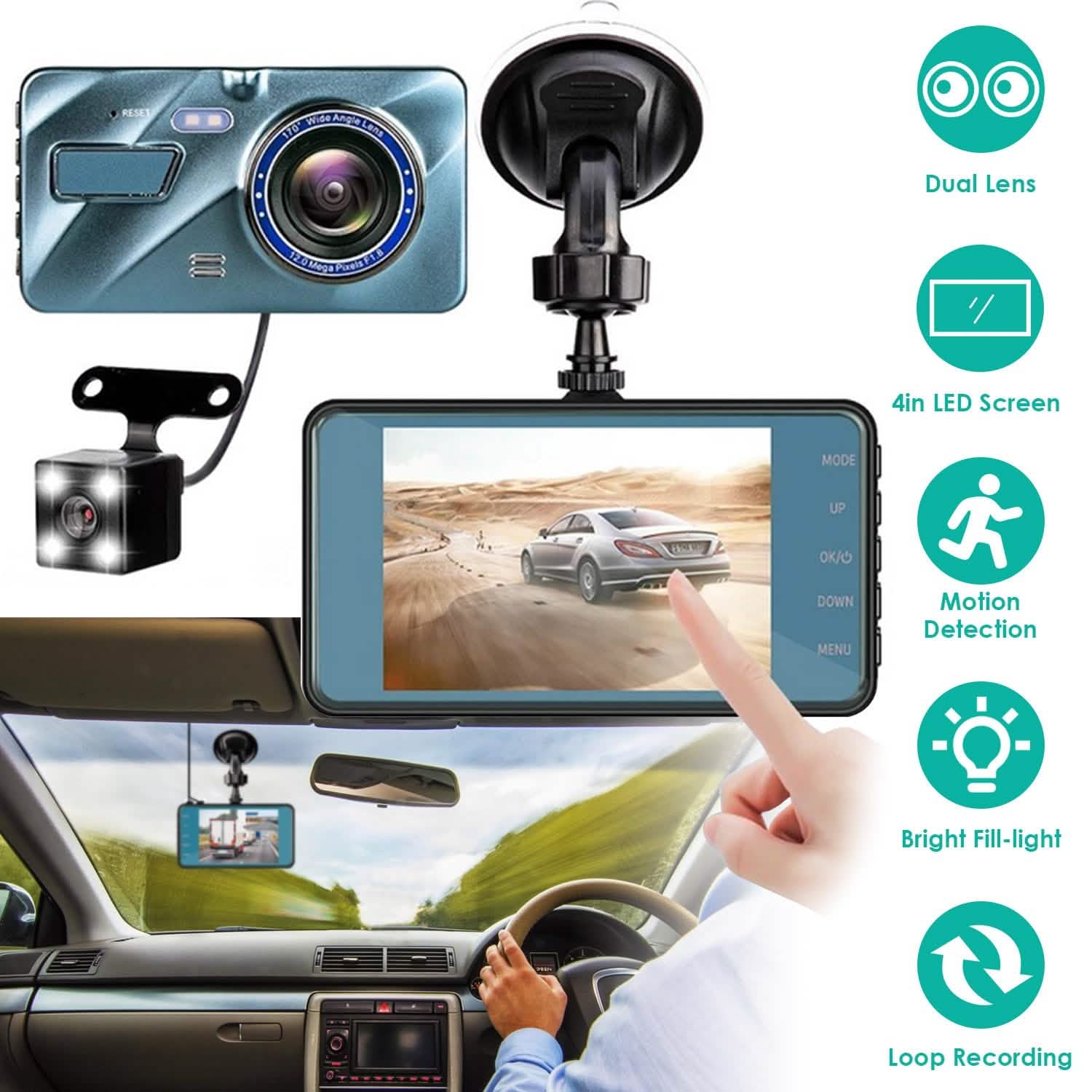 720P Dual Dash Car Camera Recorder with Motion Detection Light Automotive - Tophatter Daily Deals