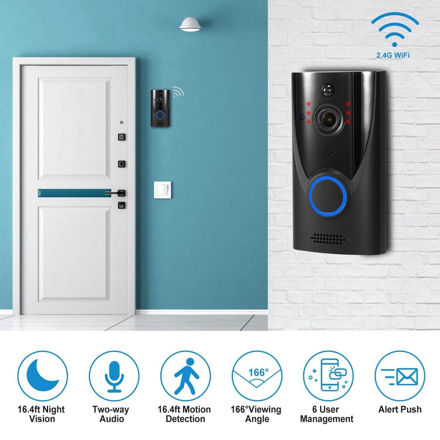 720P HD WiFi Video Doorbell Smart Home & Security - Tophatter Daily Deals
