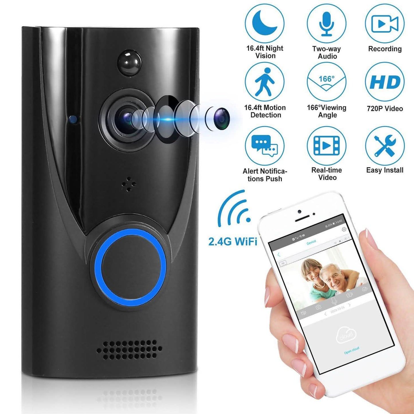 720P HD WiFi Video Doorbell Smart Home & Security - Tophatter Daily Deals