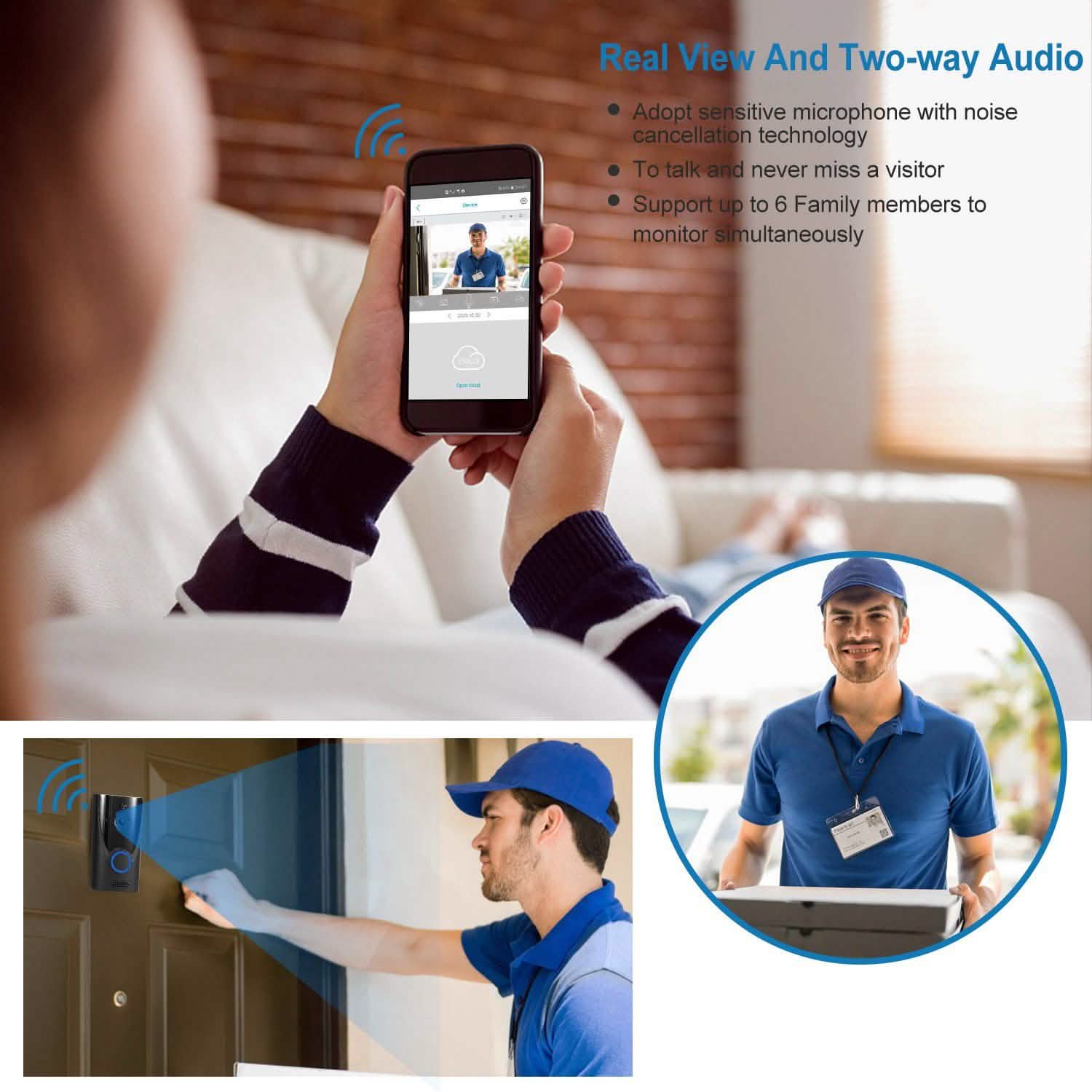 720P HD WiFi Video Doorbell Smart Home & Security - Tophatter Daily Deals