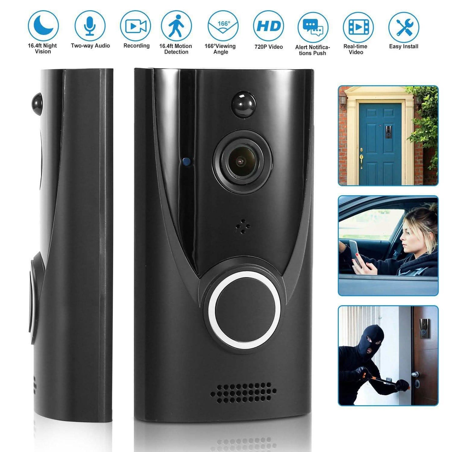 720P HD WiFi Video Doorbell Smart Home & Security - Tophatter Daily Deals