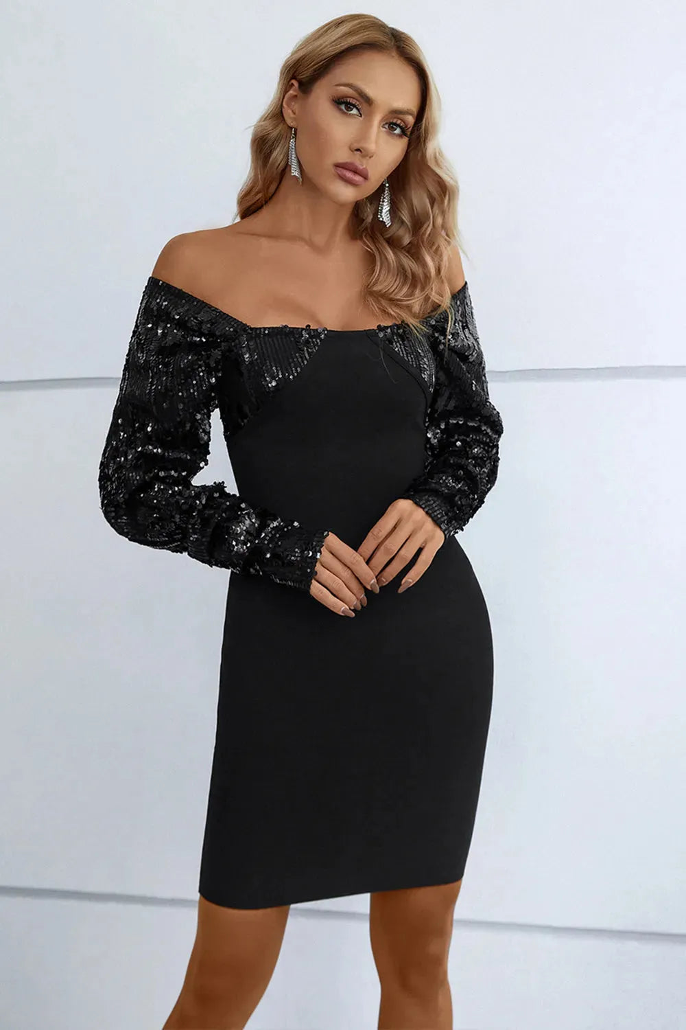 Sequin Off-Shoulder Mini Dress Black Cocktail Dresses - Tophatter Daily Deals